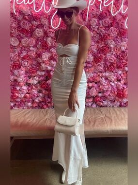 Kittenish White Backless Cutout Maxi Dress